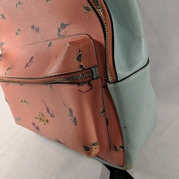 Coach Sunglasses Backpack Charlie Blue Pink Leather No. B1921-F75885 Print Bag - Picture 7 of 16